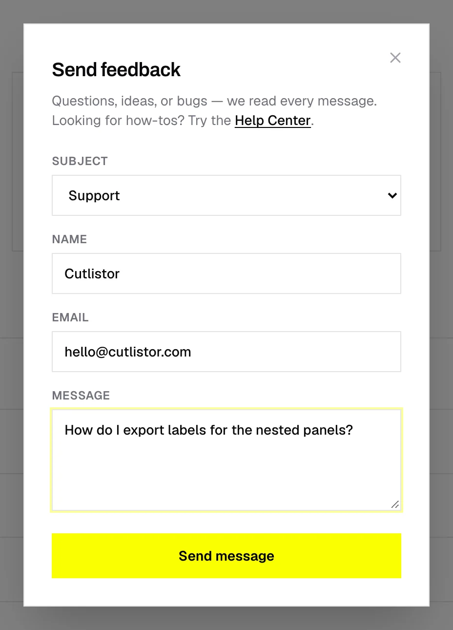 The Send feedback form